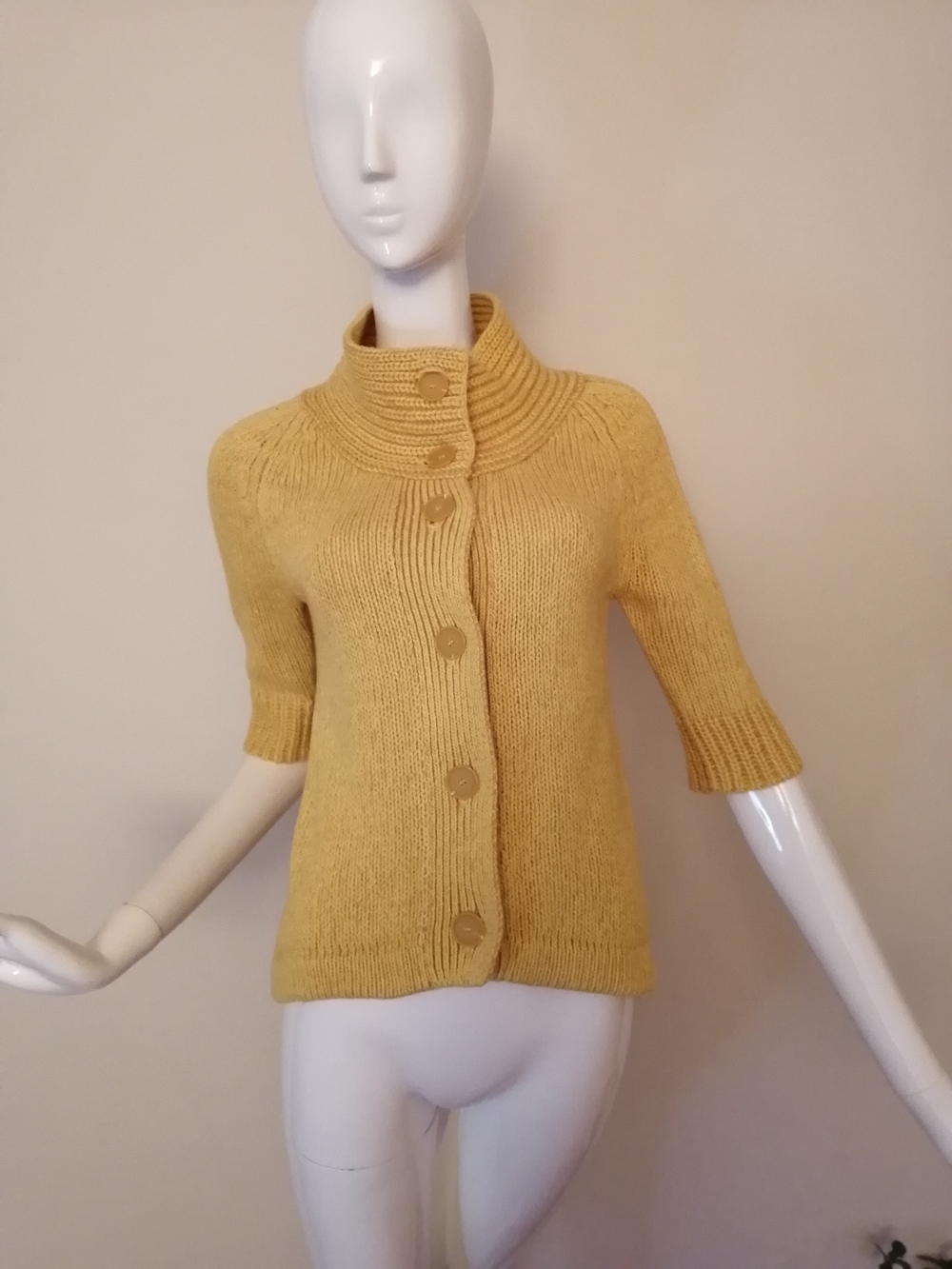 Mexx Mustard Ribbed Button-Front Short-Sleeve Cardigan - Picture 2 of 8